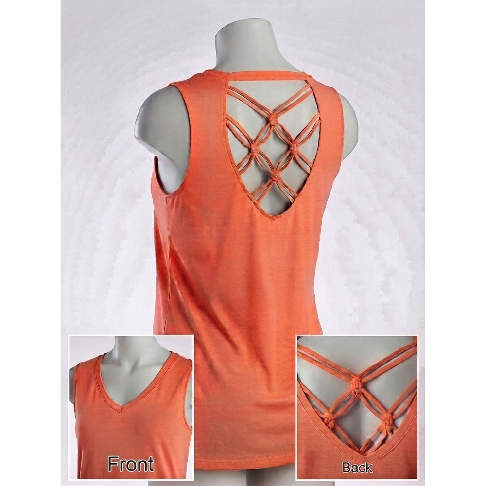 Terra & Sky Women 3X Coral Zest Lattice Back Sleeveless Tank Top